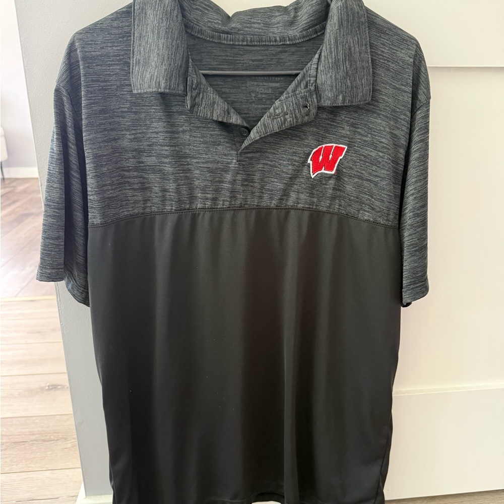 Men's Black and Gray Wisconsin Badgers Polo Shirt